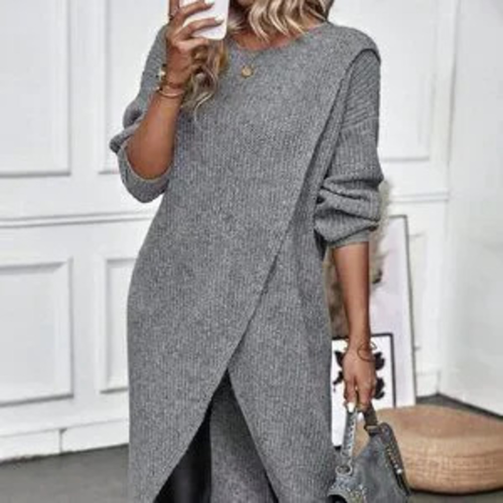 ZARA Grey Casual Womens Solid Wrap Hem Sweater